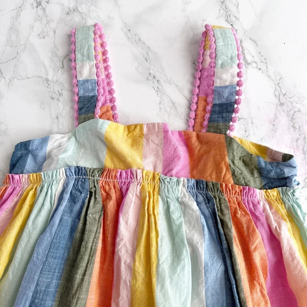 Tahari Cotton Sleeveless Striped Multi Color Dress Fits Girls Size 4